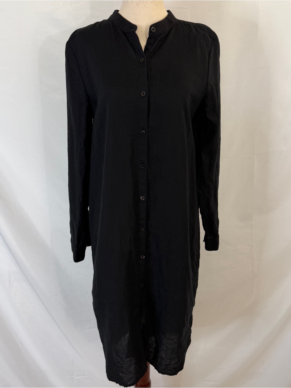 Eileen Fisher Organic Linen Shirt Dress XS Black Women Minimalist Coastal Office